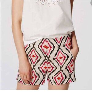 LOFT The Riviera Short Ikat Embroidered Linen Shorts Boho Festival Size 2 NEW